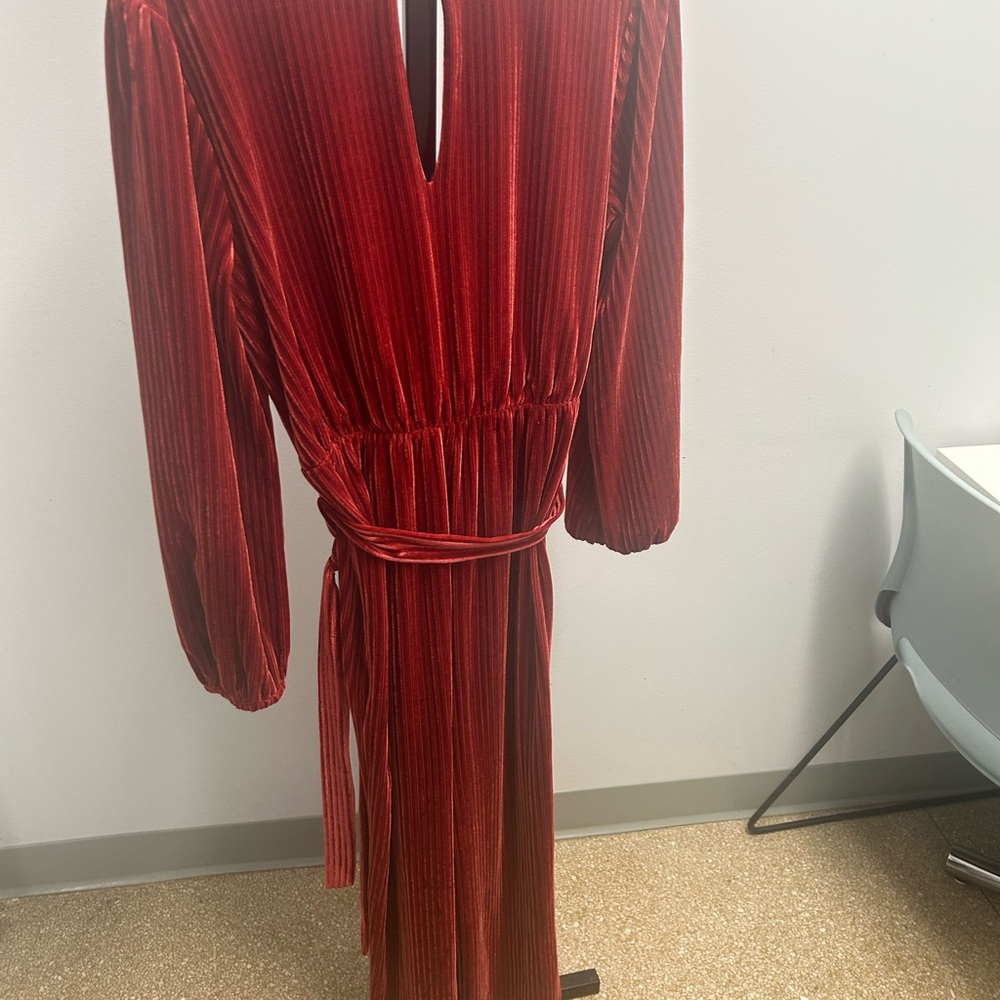 Ali and Jay  - Elegant Rust Velvet Wrap Dress - Picture 2 of 7